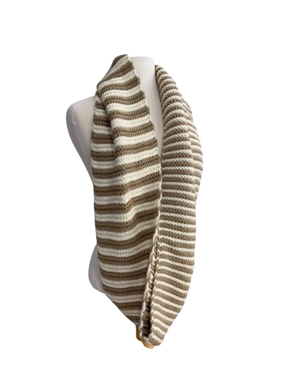Calvin Klein Striped Knit Infinity Scarf tube Beige & ecru White 100% Acrylic
